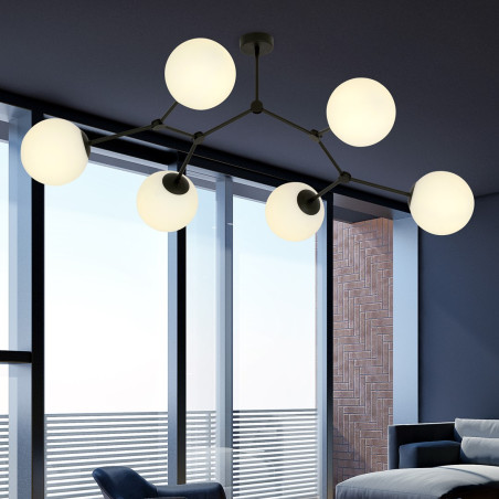 Lampa sufitowa  SPACE 6 BLACK/OPAL 1133/6 EMIBIG