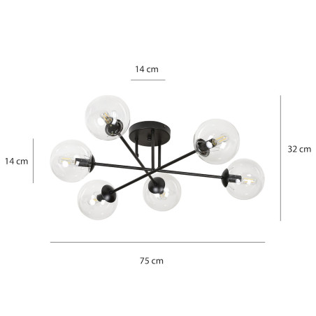 Lampa sufitowa  BRENDI 6B BL TRANSPARENT 831/6B EMIBIG