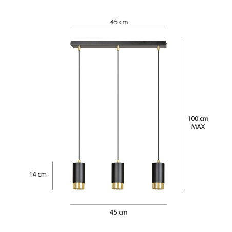 Lampa wisząca  FUMIKO 3 BL/GOLD 817/3 EMIBIG