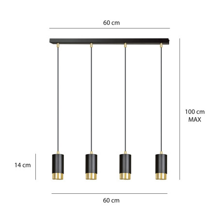 Lampa wisząca  FUMIKO 4 BL/GOLD 817/4 EMIBIG
