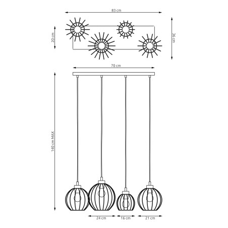 Lampa wisząca NANDO 4 BL GOLD 1368/4 EMIBIG
