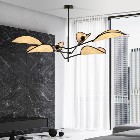Lampa sufitowa  VENE 6 BLACK/RATTAN 1160/6 EMIBIG