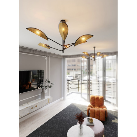Lampa sufitowa  VENE 6 BLACK/RATTAN 1160/6 EMIBIG