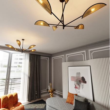 Lampa sufitowa  VENE 6 BLACK/RATTAN 1160/6 EMIBIG