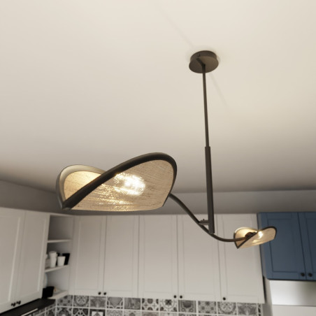 Lampa sufitowa  LOTUS 2 BLACK/RATTAN 1108/2 EMIBIG