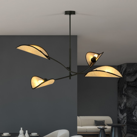 Lampa sufitowa  LOTUS 4 BLACK/RATTAN 1108/4 EMIBIG
