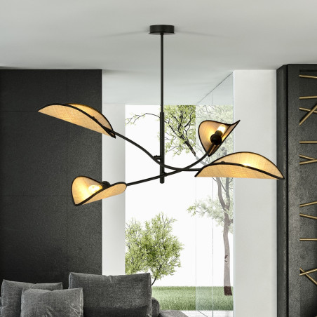 Lampa sufitowa  LOTUS 4 BLACK/RATTAN 1108/4 EMIBIG