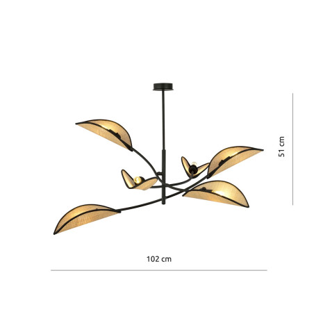 Lampa sufitowa  LOTUS 6 BLACK/RATTAN 1108/6 EMIBIG