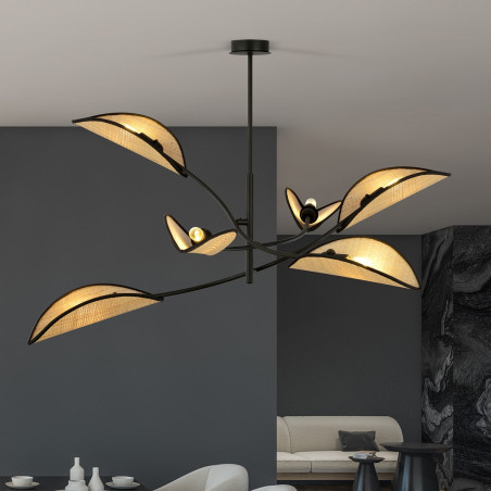 Lampa sufitowa  LOTUS 6 BLACK/RATTAN 1108/6 EMIBIG