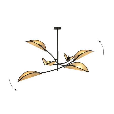 Lampa sufitowa  LOTUS 6 BLACK/RATTAN 1108/6 EMIBIG