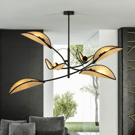 Lampa sufitowa  LOTUS 6 BLACK/RATTAN 1108/6 EMIBIG