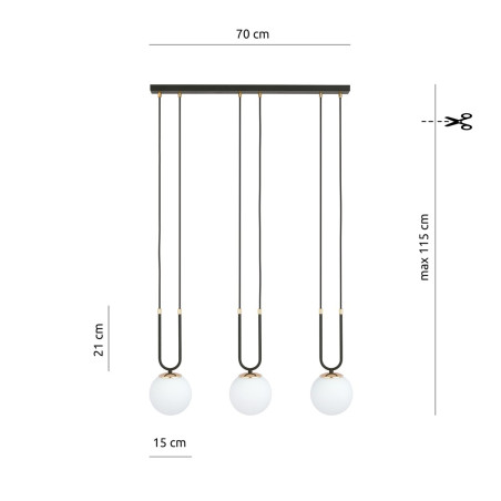 Lampa wisząca GLAM 3 BLACK/OPAL 1112/3 EMIBIG