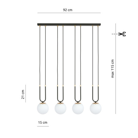 Lampa wisząca GLAM 4 BLACK/OPAL 1112/4 EMIBIG
