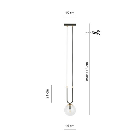 Lampa wisząca GLAM 1 BLACK/TRANSPARENT 1114/1 EMIBIG