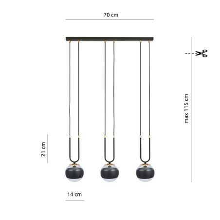Lampa wisząca GLAM 3 BLACK/STRIPE 1113/3 EMIBIG