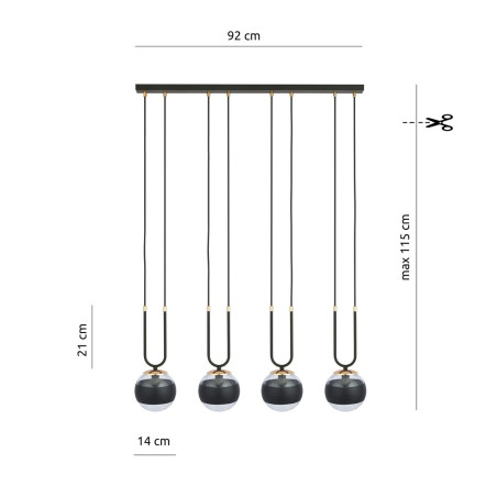Lampa wisząca GLAM 4 BLACK/STRIPE 1113/4 EMIBIG