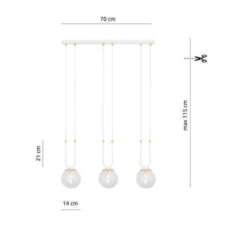 Lampa wisząca GLAM 3 WHITE/TRANSPARENT 1116/3 EMIBIG