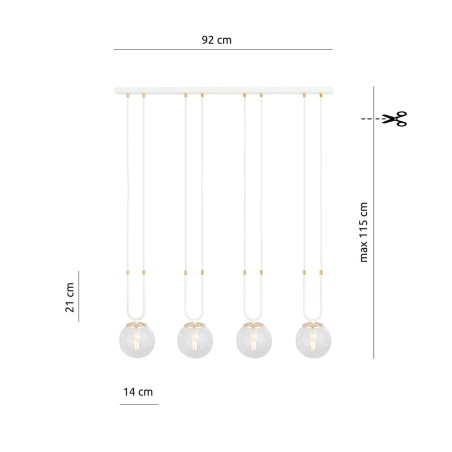 Lampa wisząca GLAM 4 WHITE/TRANSPARENT 1116/4 EMIBIG
