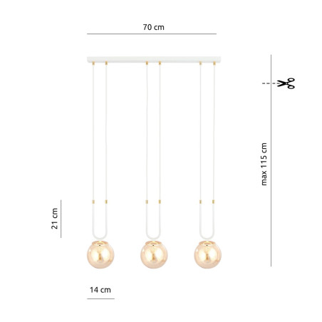 Lampa wisząca GLAM 3 WHITE/MIODOWY 1117/3 EMIBIG