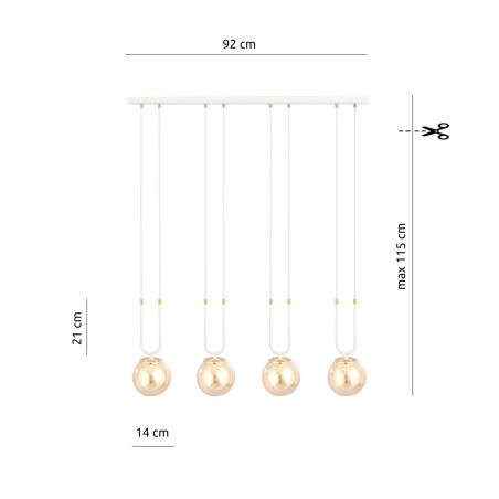 Lampa wisząca GLAM 4 WHITE/MIODOWY 1117/4 EMIBIG