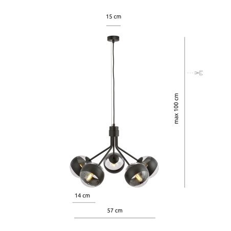 Lampa wisząca NOVA 5 BLACK/STRIPE 1139/5 EMIBIG