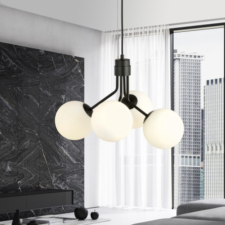 Lampa wisząca NOVA 4 BLACK/OPAL 1138/4 EMIBIG
