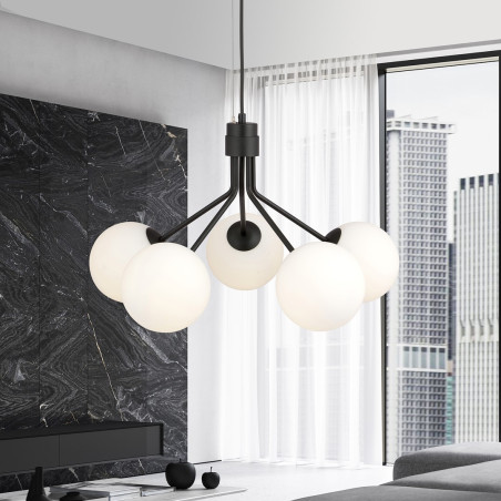 Lampa wisząca NOVA 5 BLACK/OPAL 1138/5 EMIBIG