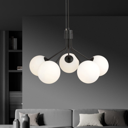 Lampa wisząca NOVA 5 BLACK/OPAL 1138/5 EMIBIG
