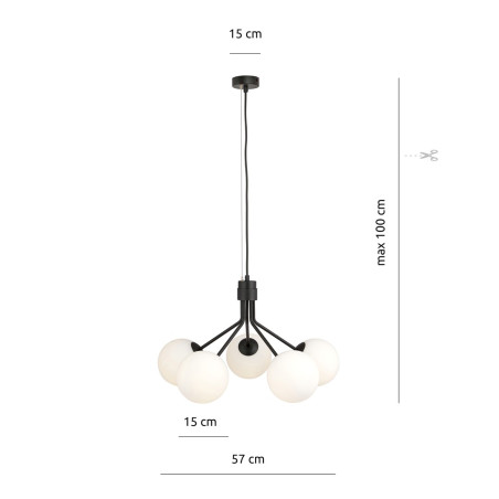 Lampa wisząca NOVA 5 BLACK/OPAL 1138/5 EMIBIG