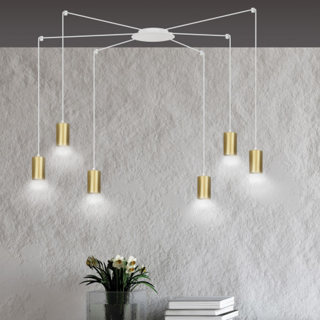 Lampa wisząca  TRAKER 6 WH/GOLD 527/6 EMIBIG