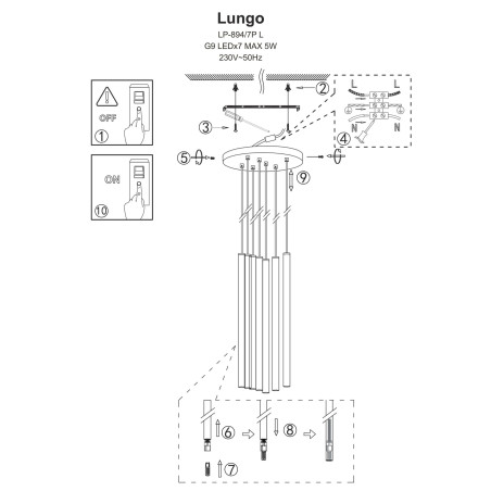 NOWOŚĆ Lampa wisząca Lungo 7 złota 7xG9 Light Prestige