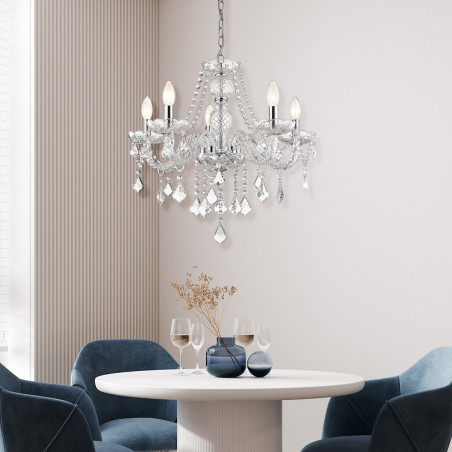 NOWOŚĆ Lampa wisząca Cristallo srebrna 5xE14 Light Prestige