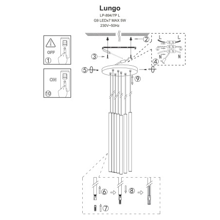 NOWOŚĆ Lampa wisząca Lungo 7 czarna 7xG9 Light Prestige