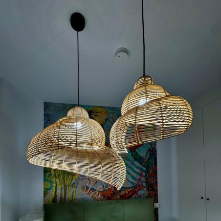 NOWOŚĆ Rattanowa lampa wisząca Shella 40 cm jasne drewno 1xE27 Light Prestige