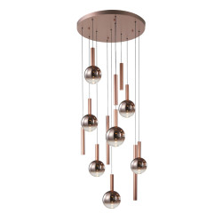 Lampa wisząca, Żyrandol Camino PND-24038-12A-COPP Miedziany, dymione klosze Italux