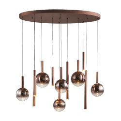 Lampa wisząca, Żyrandol Camino PND-24038-12B-COPP Miedziany, dymione klosze Italux