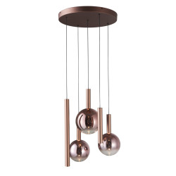 Lampa wisząca, Żyrandol Camino PND-24038-5A-COPP Miedziany, dymione klosze Italux