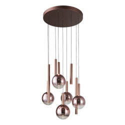 Lampa wisząca, Żyrandol Camino PND-24038-9A-COPP Miedziany, dymione klosze Italux