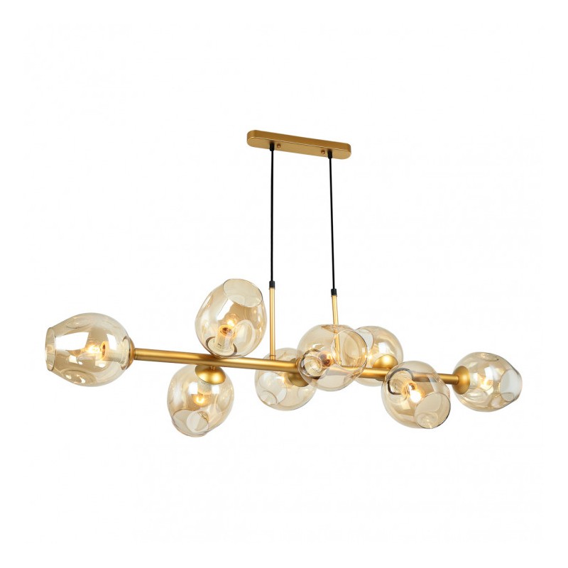 Lampa wisząca Borgo PND-30843-8 GD+AMB Italux złoty, miodowy stal, szkło
