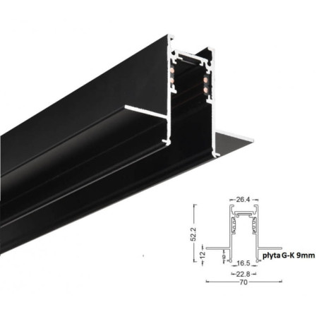 NOWOŚĆ 10002 SZYNA MAGNETYCZNA PODTYNKOWA 48V 2M GK 9mm CZARNA ZUMA LINE