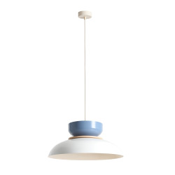 NOWOŚĆ LAMPA WISZĄCA ALDO LIGHT WHITE GLOSS + DUSTY BLUE (47+ 23+ wood) Aldex