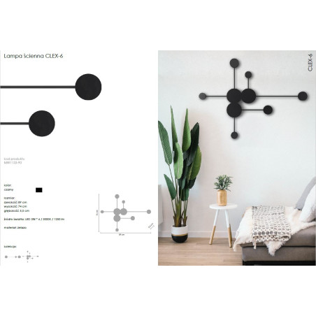 Lampa ścienna CLEX - 6 LED czarna 89 cm MW1133-90 Step into Design