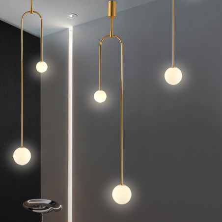 Lampa wisząca LOOP złota 123 cm z białymi kloszami - nowoczesna do salonu ST-8928S brass Step into Design
