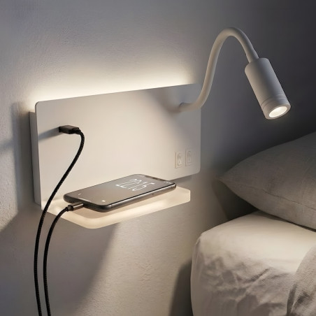 NOWOŚĆ ML0694 Lampa nocna z półką Shelf Led 4W+5W+2W prawa Biały Milagro