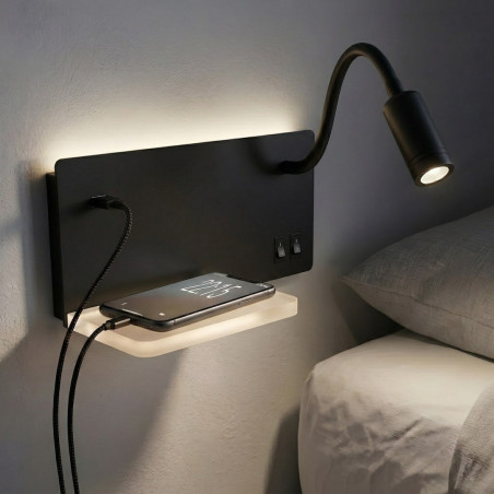 NOWOŚĆ ML2887 Lampa nocna z półką Shelf Led 4W+5W+2W prawa Czarny Milagro