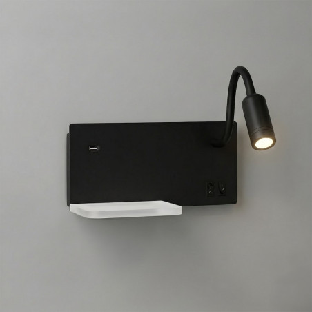 NOWOŚĆ ML2887 Lampa nocna z półką Shelf Led 4W+5W+2W prawa Czarny Milagro