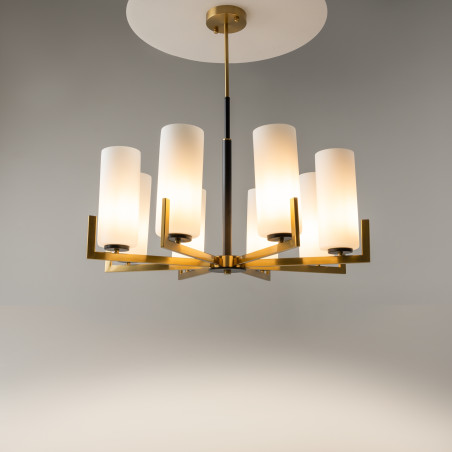 Lampa wisząca szklana czarno-mosiężna 8-punktowa MOD089PL-08BS z serii Fortano - Lampy Maytoni