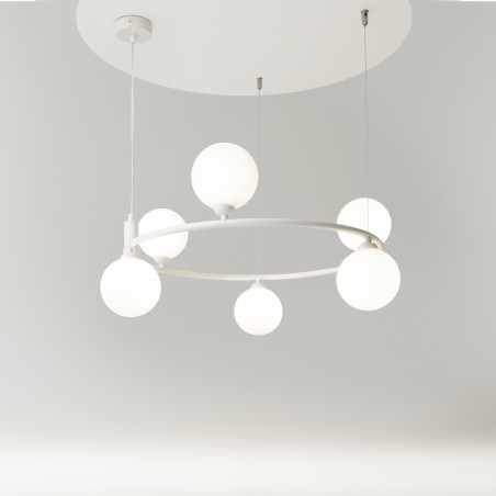Lampa wisząca szklana biała 6-punktowa MOD013PL-06W z serii Ring - Lampy Maytoni