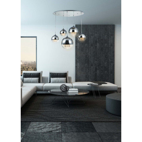 Lampa wisząca szklano-metalowa niklowa 5-punktowa P140-PL-170-5-N z serii Fermi - Lampy Maytoni