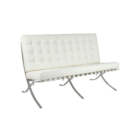 NOWOŚĆ T03-2.WHITE.PP Sofa dwuosobowa BARCELON PRESTIGE PLUS  biała - włoska skóra naturalna, stal  King Home